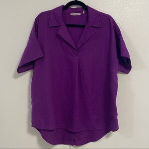 Soft Surrounding Shirt Women’s Size Large Purple 100% Linen button up Shirt